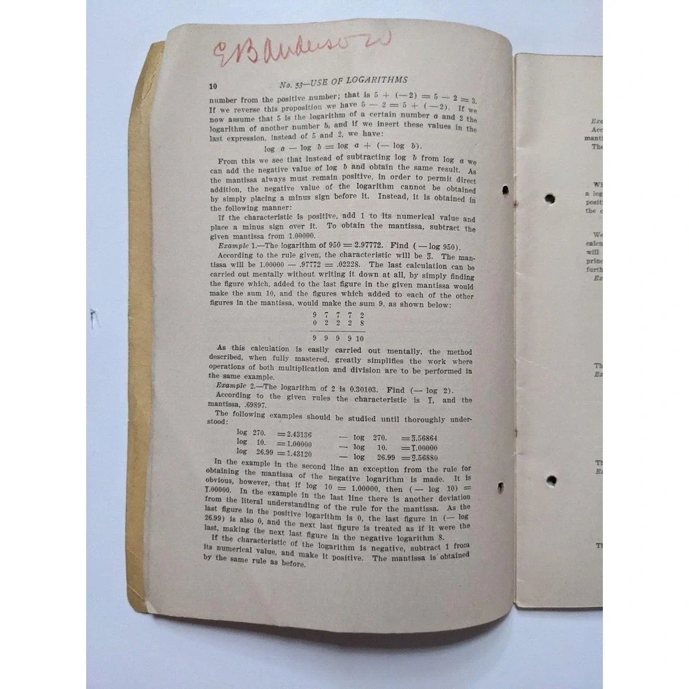 Machinery's Reference Series NO. 53 Use of Logarithms & Logarithmic Tables c1912